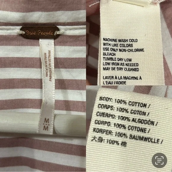 Free People Bexley Cotton Striped Blouse Button Up Puffed Sleeve Lace NEW M - Picture 7 of 15